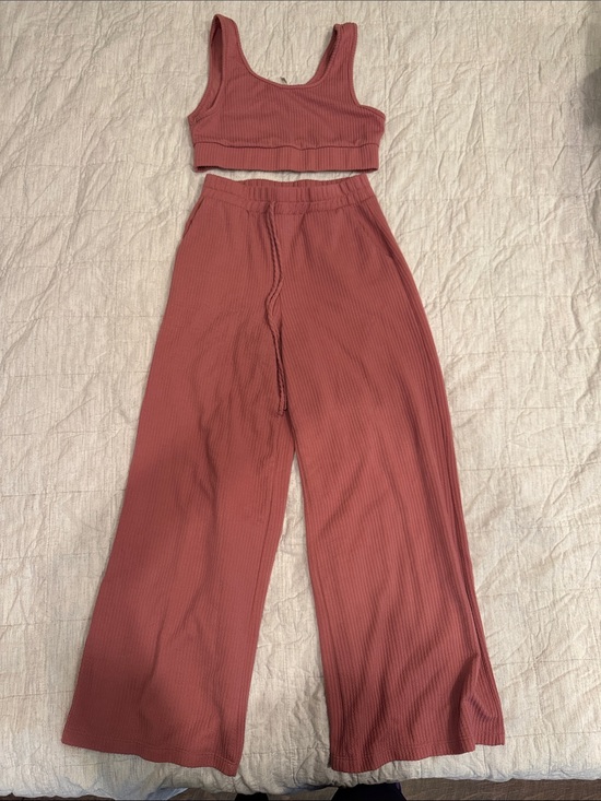 Lulus Pants - Lulus Ribbed Wide-Leg Lounge Pants - Dusty Rose